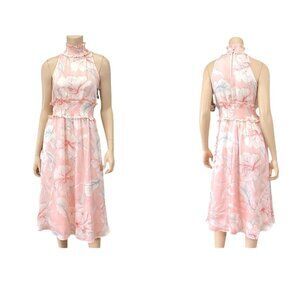 Ryegrass | Women's Pink Floral Collared Sleeveless Midi Dress | Size S